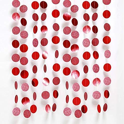 Decor365 Glitter Red Circle Dots Garland Kit Xmas Party Hanging Decoration/Streamers/Flag/Banner/Christmas Tree Garlands Chinese New Year Celebration/Birthday/Wedding/Baby Shower/Event Holiday Decor Cover