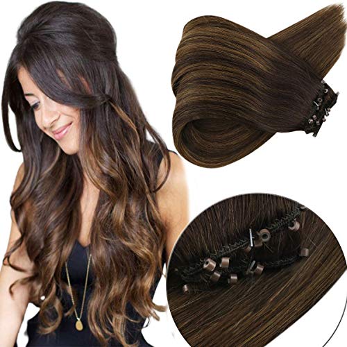 Sunny EZE Weft Extensions 12" With 50gram Brown Lowlight Micro Beads Remy Human Hair Extensions 24 Inches