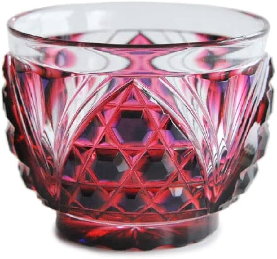 Amazon.co.jp: 島津興業 薩摩切子 二色被せ 猪口(大) C-208 (ルリ金赤