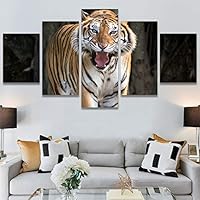 SIGNWIN 5 Panel Canvas Wall Art Modern Art Animals Dramatic Farmhouse/Country Lion Multicolor Photography Tiger for Home Decorations Ready to Hang - 60