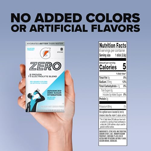 Image of Gatorade Zero Sugar Powder, Glacier Freeze, (32 Servings) | Electrolyte Powder Drink Mix, No Artificial Flavors, No Added Colors, Zero Sugar, Sports Drinks, Hydration