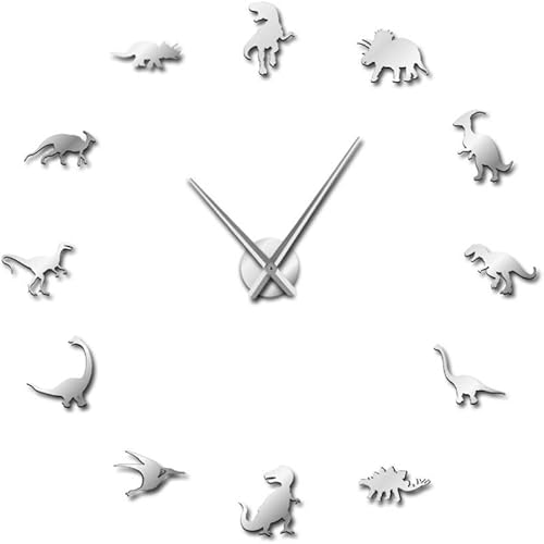 Miniatura 6 de The Geeky Days Jurassic Dinosaurs - Reloj de pared grande T-Rex DIY para decoración de habitación de niños, reloj de pared gigante sin marco, reloj