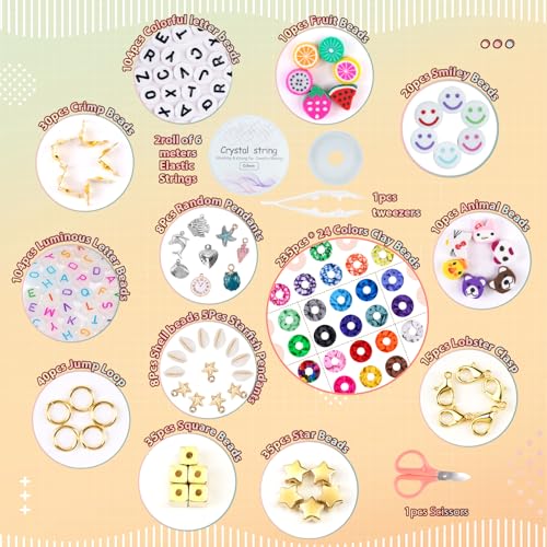 FZIIVQU 6100Pcs Clay Beads Bracelet Making Kit 24 Colors Friendship Bracelet Beads Kit with Preppy Polymer Bead for Jewelry Making Charms Gifts for Girls