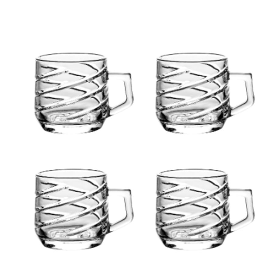 Image of IndusBay Pack of 4, Clear Glass Tea Cup 210 ML | Transparent Glass Mug with Handle | Elegant Spiral Design | Ideal for Tea, Coffee & Green Tea