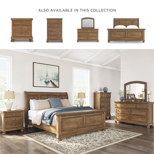 Image of Signature Design by Ashley Traditional Wood King Sleigh Bed Frame | Poplar solids, Pine veneer and engineered wood, Laminated support rails, King size sleigh bed, Glarrison Series