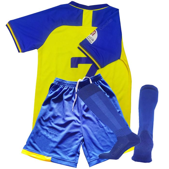 Soccer Jersey Boys,Uniform Kids Soccer Jersey for Girls 7# Football Soccer Set 3 Piece (Blue&Yellow7, 24(8-9Years))