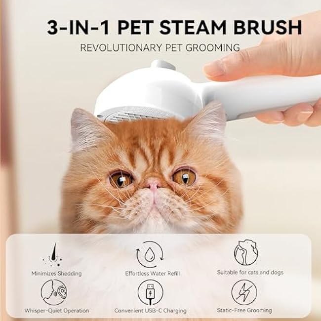 Pet Steam Brush, 3-in-1 Spray Hair Removal Comb for Dog and Cat, Steam for Shedding and Grooming, Spritz Defur Comb, Water Brush for Long & Short Haired Pets-ejHtOhTN