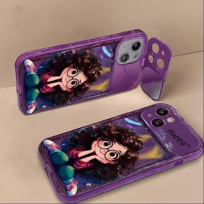 Image of Peeperly Back Cover Case for iPhone 15 Pro Soft Flexible TPU, Shockproof Protective Cartoon Geek Girl Mirror Case for Girls & Women with Charm(Purple)