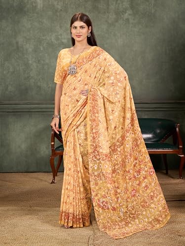 Image of Garden Vareli Summer Roganza Viscose Brasso Floral Print Saree with Unstitched Blouse Piece