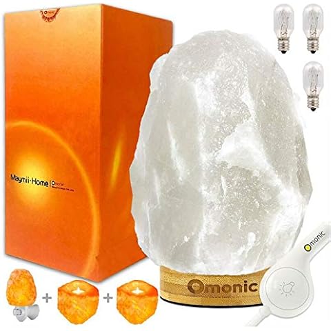 Rare Large (8-13 lbs,8-10in ) Pearl White Himalayan Salt Lamp Lights, Table Lamp Rubber Wood Base Touch Dimmer Switch Control with 1 Salt Night Light, Set of 2 Pack Salt Candle Holders Cover