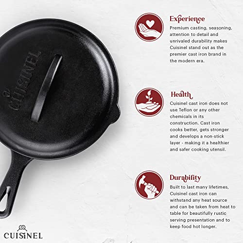 Image of Cuisinel Cast Iron Skillet with Lid - 8 inch-inch Pre-Seasoned Covered Frying Pan Set + Silicone Handle and Lid Holders + Scraper /Cleaner - Indoor /Outdoor, Oven, Camping Fire, Grill Safe Kitchen Cookware