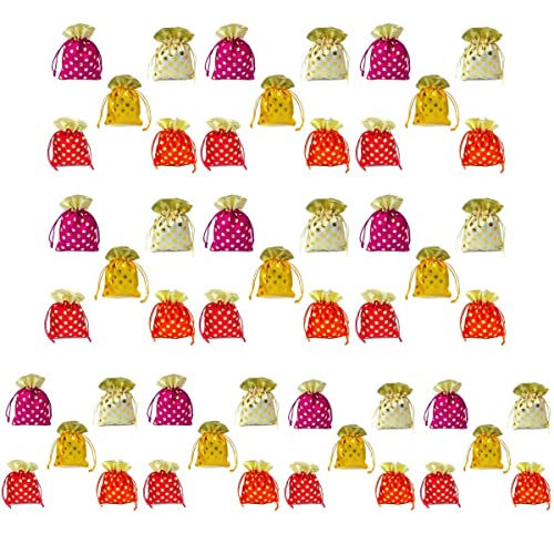 Image of Women's Polka Dot Potli Bags for Return Gifts Wedding Gift for mom Potli Purse Gift Bags Fancy Potli bag Diwali Potli Karwachauth Potli - Red Polka 1kg Large size (25cm x 27cm)