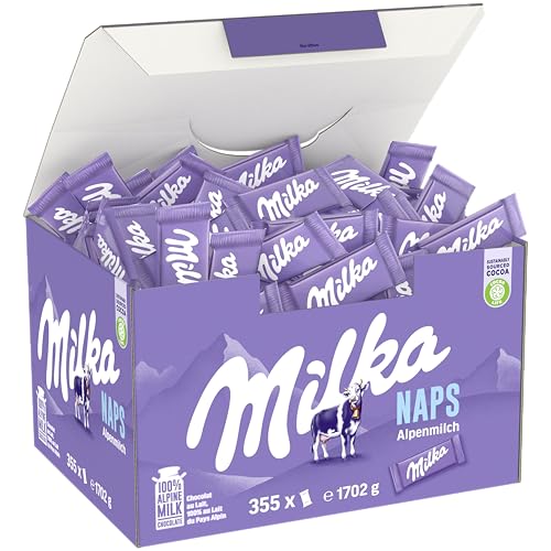 Milka Naps Mini Chocolatinas Individuales de Chocolate con Leche de los Alpes, Caja con 355 Ud, 1,7kg