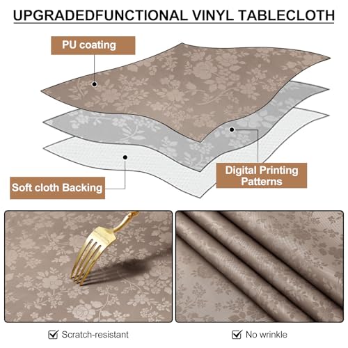 Image of Smiry Rectangle Table Cloth, Waterproof Heavy Duty Vinyl Tablecloths, Wipeable Washable Table Cover for Kitchen and Dining Room (Taupe, 60 inch X 102 inch)