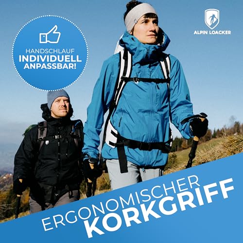 Foto von ALPIN LOACKER Teleskop Wanderstöcke Aluminium mit Korkgriff I Leichte Nordic Walking Stöcke Damen und Herren für Skifahren und Wandern I Trekkingstöcke für Bergsport, rot