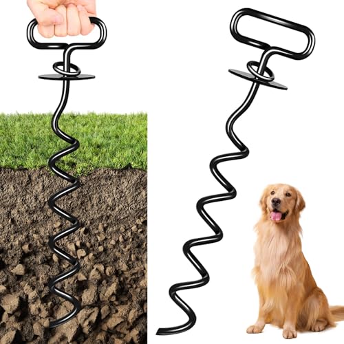 poraceous Ancrage pour Chien, Spirale Trapézoïdale Piquet pour Chien, 360° Rotation Anti-enchevêtrement Piquet Ancrage pour Chiens, Facile à Installer,...