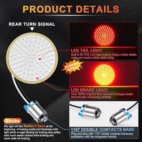Image of LivTee Extremely Bright Flashing Strobe Blinking Brake Stop Tail LED Lights Panel with 1157 Base Compatible with Harley Dyna Street Glide Road King, Brilliant Red