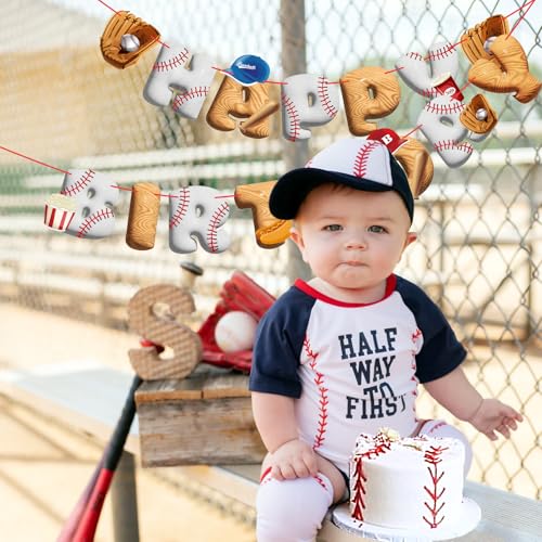 Image of Pre-Strung Baseball Birthday Decorations, Baseball Happy Birthday Banners, Pre-Assembled Sports Banners Decorations