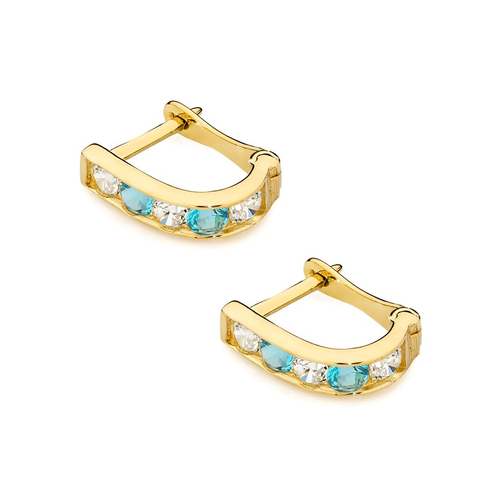 Orecchini a cerchio da donna in oro 333, con zirconi, in vero oro 8 carati, 9 mm, chiusura inglese, piccoli, eleganti e leggeri, gioielli per donne e ragazze