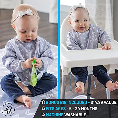 Baby Splat Mat For Under High Chair (51" X 51") + Long Sleeve Bib! Washable Baby Floor Mat, High Chair Mat For Eating Mess/Arts/Crafts With Non-Slip Backing! Waterproof Baby Spill Mat Floor Protector #TOP3