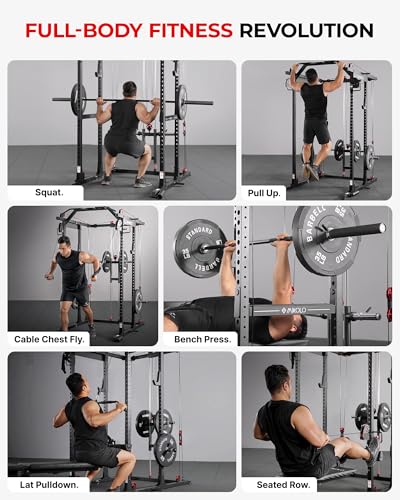 Image of Mikolo K6 2.0 Power Cage, Power Rack with Cable Crossover System, 2000LBS Squat Rack with LAT Pull Down System, Functional Trainer with Aluminum Pulley System for Home Gym
