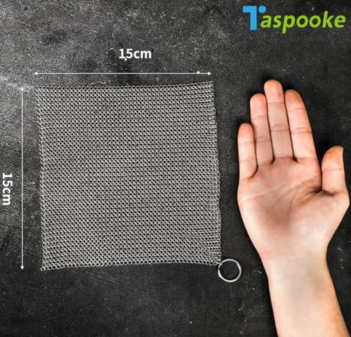 Limpiador de hierro fundido, raspador de malla de acero inoxidable 316L, malla fina mejorada para limpiar utensilios de cocina, horno holandés, sartenes y recipientes de vidrio