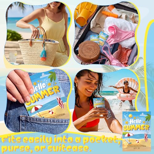 Image of Loopeer 60 Pcs Mini Sunscreen Bulk Travel Size Sunscreen Packet 0.27 Fl. Oz. SPF 30 Water Resistant Mini Sunblock Beach Lotion Pool Summer Vacation Gift for Women Summer Party Wedding (Beach)