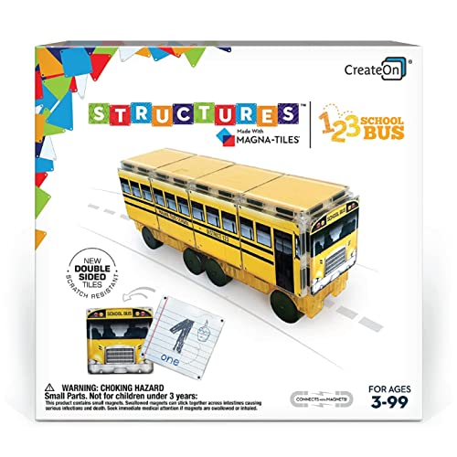 CreateOn Magna-Tiles Structure-Building Set for Kids, 123 School Bus Magnet Tiles, Magnetic Kidsâ Building Toys, STEM Toys for Boys and Girls Ages 3+, 16 Pieces