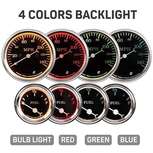 RaceTech-Classic-1-serious-Electrical-6-Gauge-Set-Gauges-Black-Dial-for-Cars-Instrument-Cluster-Includes-Speedometer-Tachometer-Volt-Fuel-Level-Water-Temperature-Oil-Pressure-Gauge