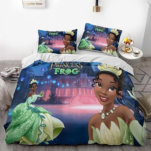 DharKi Princess and The Frog Duvet Cover Set, Luxurious Soft Comfortable Bedding Kids Girl Duvet Cover 3-Piece Set (L6,Twin 68x86in X1 + 20x30in X2)