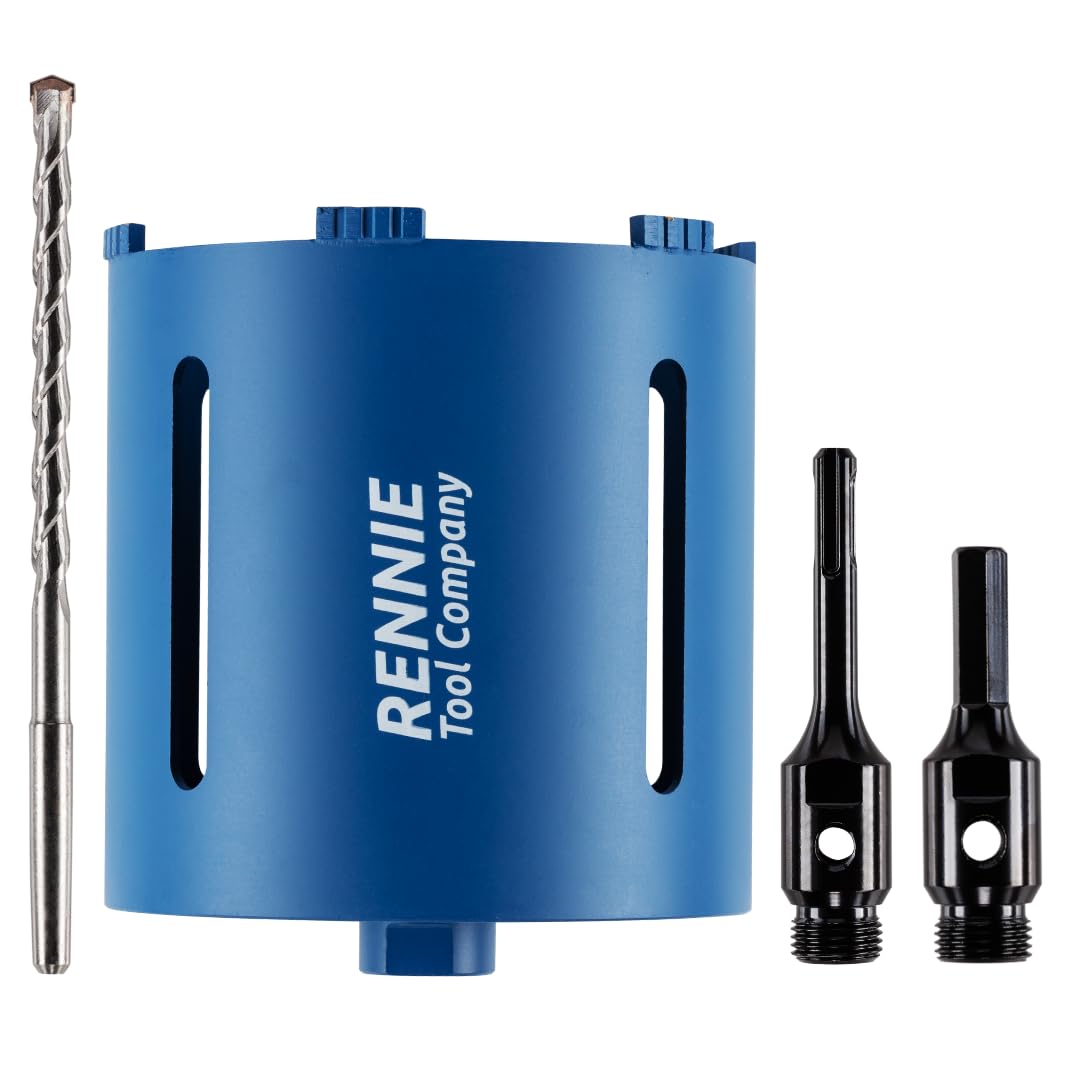 Rennie Tool Company 152mm x 150mm Long Diamond Core Drill Bit Set Includes SDS Adapter, Hex Shank Adapter & Centre Bit. To Be Used In Concrete Masonry Brick Block Stone Granite Accessories
