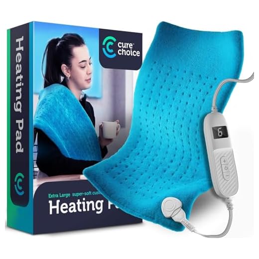 Cure Choice Large Electric Heating Pad for Back Pain Relief + Storage Pouch, Ultra Soft 12"x24" Heating pad for Muscle Cramps - Heated Pad with Adjustable Temperature Settings (Blue)