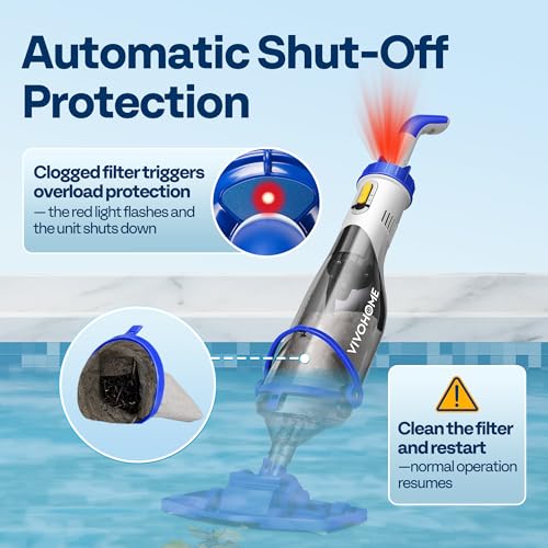VIVOHOME Cordless Pool Vacuum with Telescopic & Extension Poles 9.12ft, 18.5 GPM Suction, 60-Min Run Time, Handheld Cleaner Rechargeable with Battery Indicator for Pools/Spas/Hot Tubs - Blue