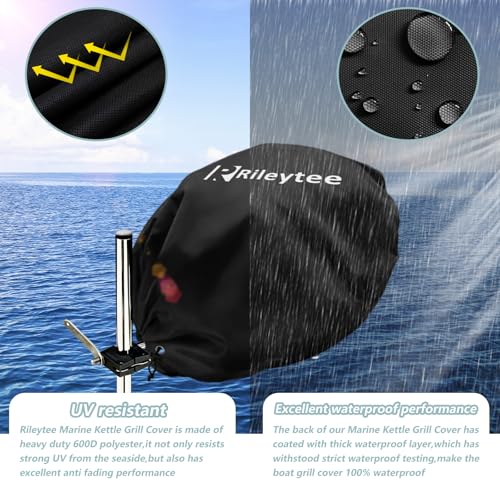 Rileytee CYSKZ-013-HEIS Boat Grill Cover,Outdoor 600D Heavy Duty Waterproof Anti-Uv Grill Cover For Magma Party Size Marine Kettle Gas Grill A10-215,Marine Kettle A10-217-3,Marine Kettle Charcoal Grill A10-114,Black thumb #4
