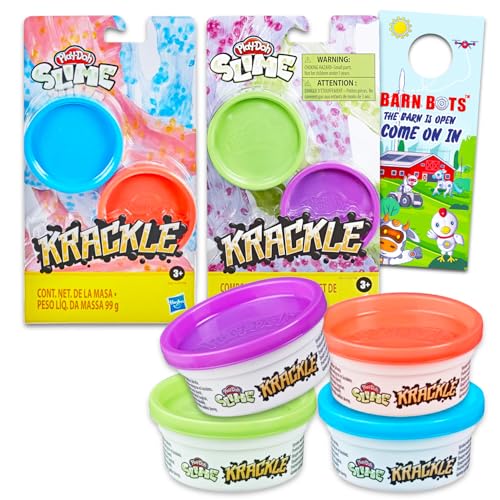 Play-Doh Slime for Kids - Bundle with 4 Tubs of Play-Doh Krackle Slime and Mix Ins Plus Door Hanger | Play-Doh Slime Kit for Boys and Girls