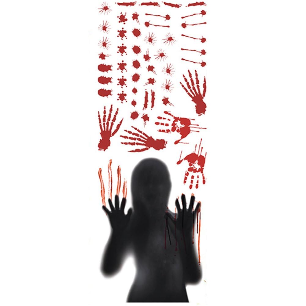 Fituenly Halloween Scary Ghost Bloody Handprint Window Decals, Blood Horror Spooky Vinyl Halloween Wall Stickers Clings, Peel and Stick Halloween Decorations for Party Car Floor Mirror Door Bathroom