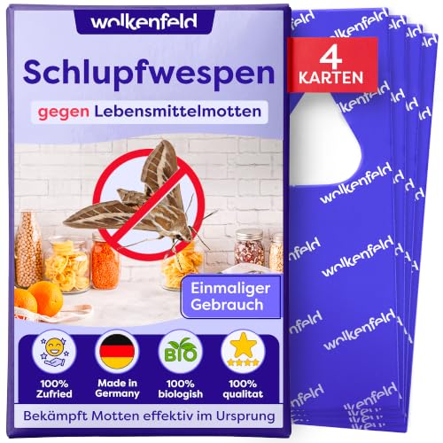 Wolkenfeld Schlupfwespen gegen Lebensmittelmotten 4 Karten mit 1 Lieferung Effektive & Chemiefreie Mottenbekämpfung Natürliche Alternative zu Mottenfallen Sprays & Pheromonfallen