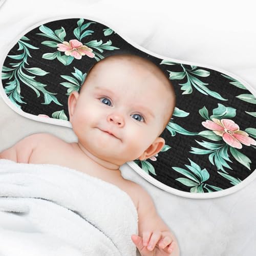 Kigai Pink Green Flower Burp Cloths for Baby 4-Layer Cotton Muslin Burping Cloths 22x11 inch Super Soft & Absorbent Spit Up Burp Rags for Newborn Boys Girls 2 Pack4