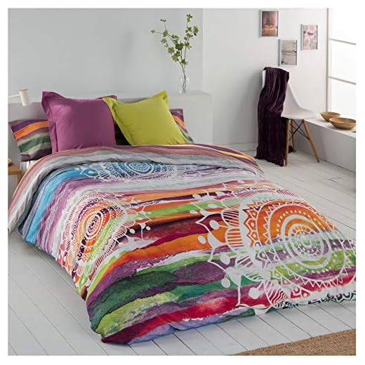 COTTON ARTean Funda Nordica Reversible Mandala Acuarela Cama de 150/160 (240 x 260 cm). 50% ALGODÓN - 50% POLIÉSTER.