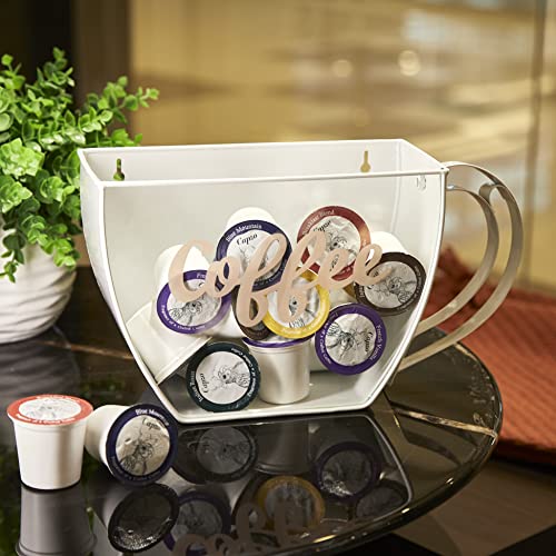 Coffeei.v.™ Coffee Cup Shaped Pod Holder - Wall Mounted Or Counter Top, Anti Slip - Durable, Functional, Space Saving - Doubles As Decor For Your Kitchen, Coffee Bar - Glass Front (Sugar White) #TOP3