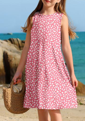 YOVION Girls Floral Dress Summer Boho Sleeveless A-Line Casual Beach Sundress with Pockets for 6-12 Y2