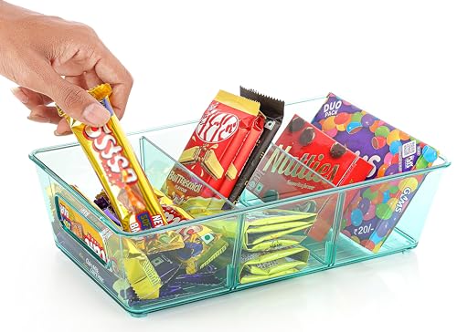 Image of Xiran Fridge Storage Boxes Organizer Bins, 3 Partition Stackable Fridge Storage Basket, Plastic Freezer Storage Containers for Fish, Meat, Vegetables, Fruits (Pack of 2, Green)