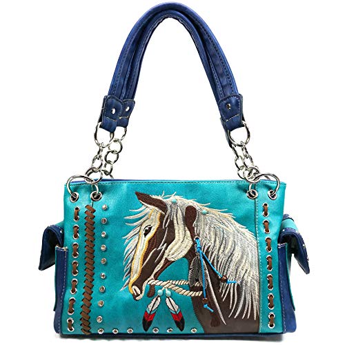 Image of Zelris Dakota Dales Pony Horse Embroidery Mane Western Country Women Conceal Carry CCW Shoulder Handbag Purse