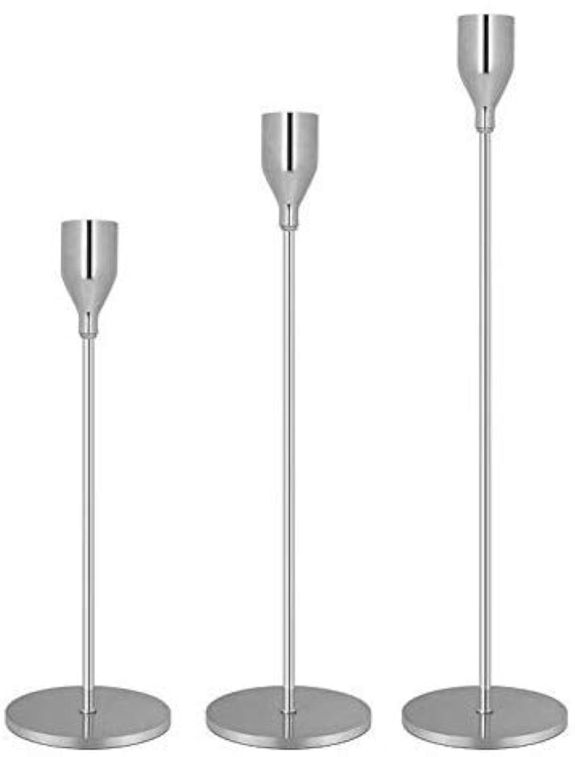 Candle Holders for Taper Candles Set of 3 Decorative Candlestick Holders for Wedding, Dinning, Party Fits 3/4 inch Thick Candle&Led Candles (Silver)