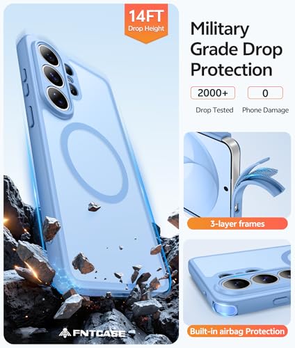 Image of FNTCASE for Samsung Galaxy S26-Ultra Case: [Fit for Magsafe] [Full Camera Protection] Translucent Matte Cases with [Screen Protector] Military Grade Shockproof Protective Phone Cover - Light Blue