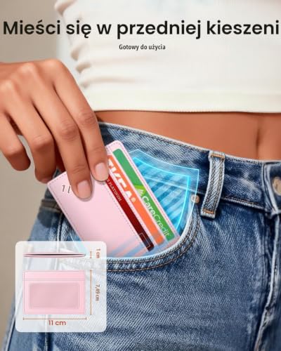 FINTIE Portfel z przednią kieszenią, etui na karty kredytowe blokujące RFID, etui na karty z okienkiem na dowód osobisty, dla mężczyzn i kobiet, różowy, Nowoczesny | Etui na karty z okienkiem na dowód osobisty dla mężczyzn i kobiet