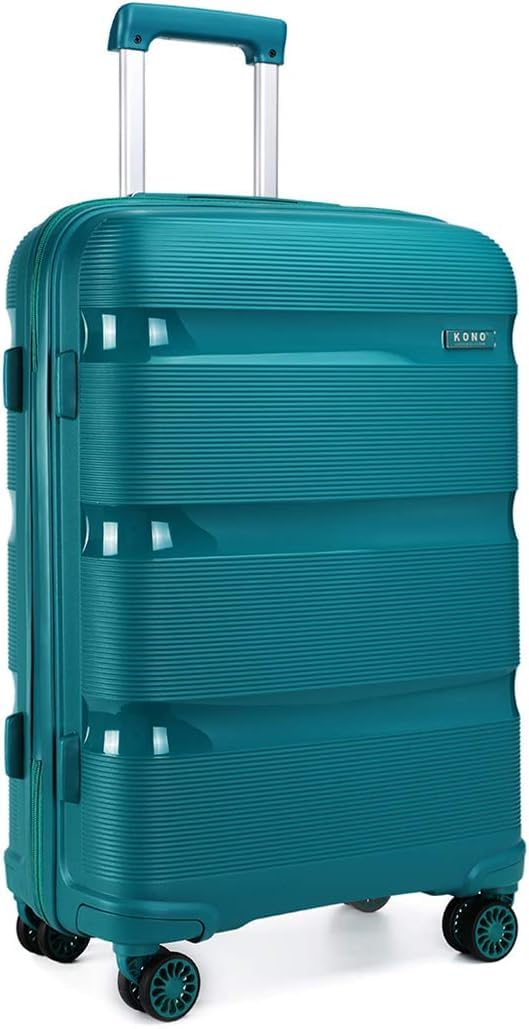 Kono Carry On Luggage Hard Shell Travel Trolley 4 Spinner Wheels Lightweight Polypropylene Suitcase with TSA Lock (Carry-On 24-Inch, Turquoise)