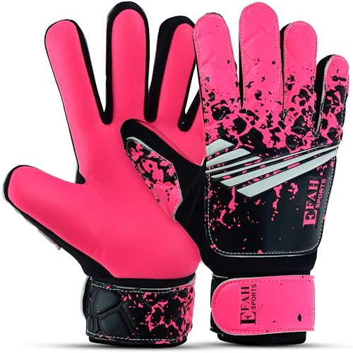 EFAH SPORTS Gants de Gardien de But de Football pour garçons Enfants Jeunes avec Paume Super adhérente (Pink, Size 5 Suitable for 9 to 12 Years Old,...