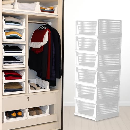 Image of Plastic Foldable Wardrobe Organizer for Clothes | Stackable Shirt Organizer for Wardrobe Men | Cupboard Storage Box | Cloth Organizer for Storage Wardrobe - Set of 6