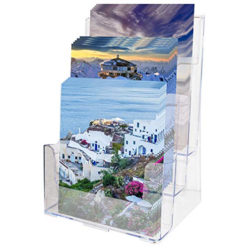 Soporte para Documentos Tamaño A4 - Expositor 3 Niveles Acrílico Transparente - 32cm de Alto x 23cm de Ancho x 16cm de Profundidad - Soporte de Sobremesa y de Pared para Panfletos, Volantes